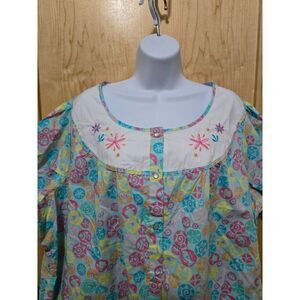 Colorful Floral Womens Nightgown With Embroidery & Snaps By Pink K Size 1X